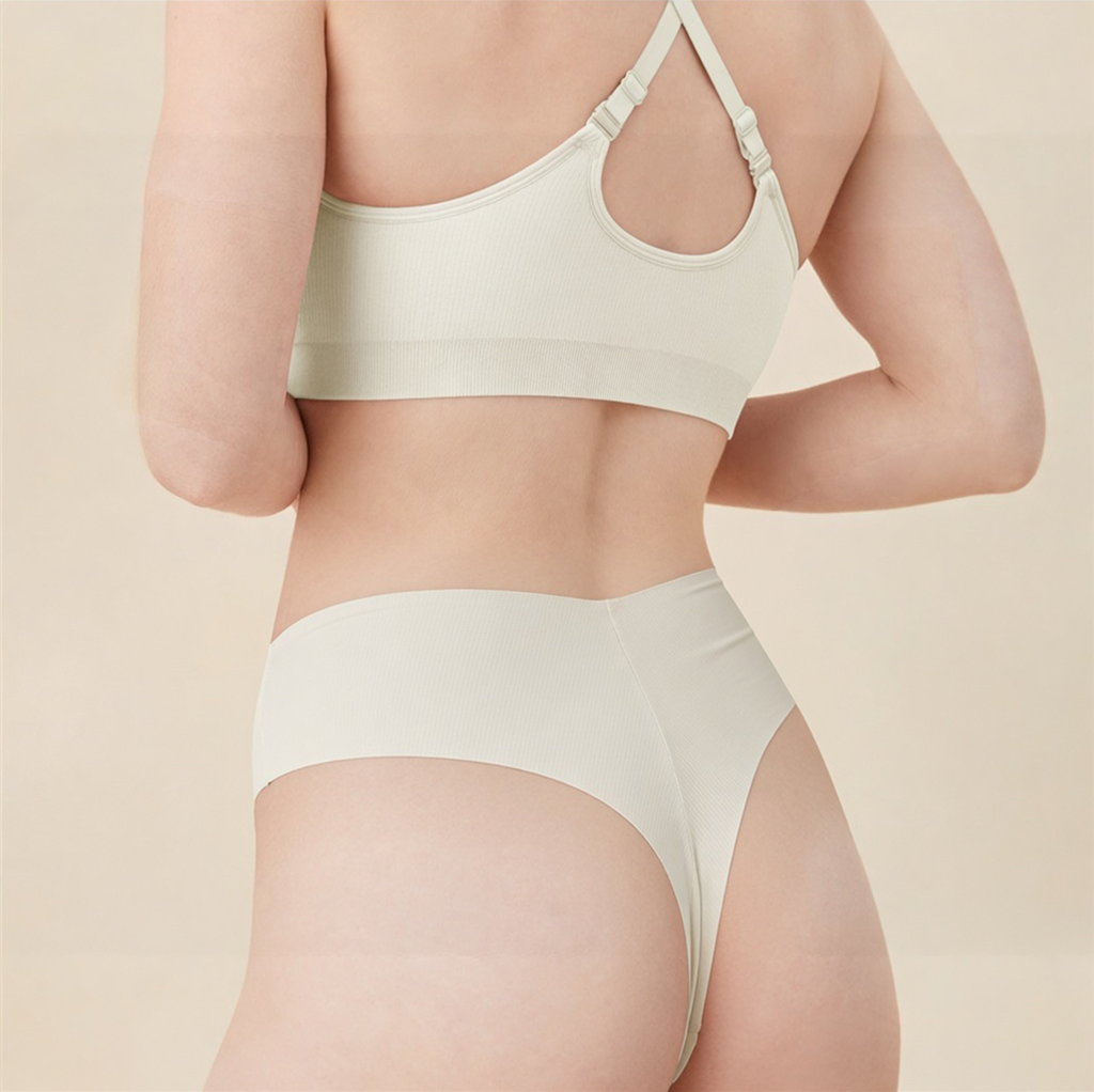 The back of model wearing a no show thong
